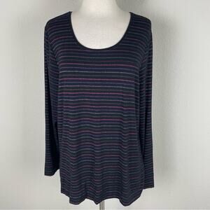 Chico's Black Pink Purple Sparkle Stripe Knit Top 2